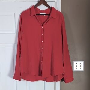 Xirena Red Oversized Gauze Shirt XL